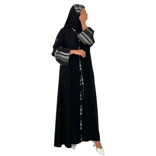 Muslim Open Front Full Sleeve Loose Maxi Abayas+Hajib 2pcs